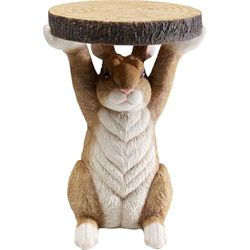 Kare Design Bijzettafel Animal Rabbit, bruin, 32 cm diameter, rond en licht, houtlook, vormvast, grappig design, dierendesign, salontafel, woonkamertafel, polyhars, 52 x 35,5 x 31,5 cm (h x b x d)