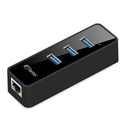 Fantec UMP-3UE1000 Cubo con 3 Puertos USB 3.0 (1 Conector RJ45 Ethernet LAN de 1 Gbps, Cable de 50 cm), Color Negro