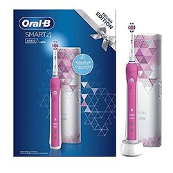 Oral-B Smart 4 Brosse À Dents Électrique Rechargeable Avec 1 Manche Connecté Bluetooth, Rose, 2 Brossettes Et 1 Étui De Voyage Offert