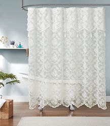 LinenZone Modern Lace Bathroom Curtain (Mia Shower 72 x 84 Ivory)