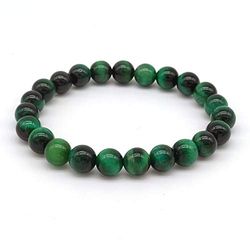 Bracciale Occhio di Tigre Verde Unisex, Pietre Dure Naturali, Elastico 19 cm, Fatto a Mano