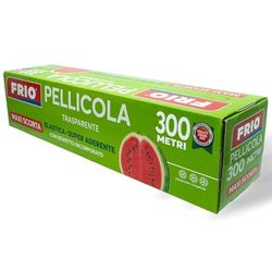 FRIO - 1 rouleau de film PVC alimentaire 300 m - Trousse professionnelle avec scie - Élastique et auto-scellant pour stockage et emballage - Idéal pour les récipients en verre, céramique et métal