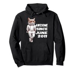 Impresionante desde junio de 2011 cumpliendo 13 cumpleaños Funny Cat Sudadera con Capucha