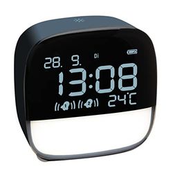 TFA Dostmann Reloj Despertador Digital con luz Nocturna LED, 60.2034.06, Temperatura Interior Día de la Semana y Fecha incluidos, con batería, 2 Horas de Despertador, Azul Noche