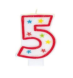 Unique Party Supplies 37315 Glitterend cijfer 5 verjaardagskaarsen en "Happy Birthday"-taartdecoratie