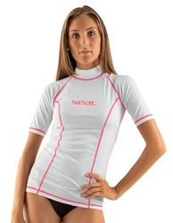 Seac T-Sun Short Lady, Rashguard T-Sun pour Femme, Manches Courtes, Protection Solaire UV 97.5% , blanc/rose, S