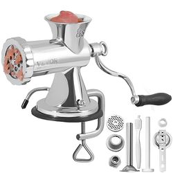 VEVOR Manual Meat Grinder, 304 Stainless Steel Hand Meat Grinder with Suction Cup + Steel Table Clamp, Meat Mincer Sausage Maker & 2 Cutting Plates, Sausage Tube, Grinding Head for Beef Pepper Cookie