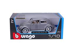 Bburago Volkswagen Maggiolino (1955): modellino auto in scala 1:18, porte, bagagliaio e cofano mobile, grigio (18-12029G)