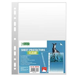 D.RECT, Fundas Multitaladro, 75 Micras, Tamaño A4, Folio-Cristal, Cristal, Pack de 100 Unidades, Perforadas Transparentes, Bolsillos de Polipropileno, 009746