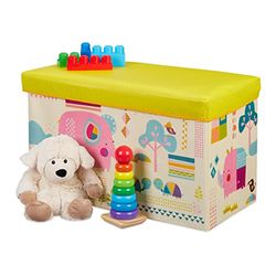 Relaxdays Tabouret Coffre boîte à Jouets Couvercle Pouf Enfant Pliable Rangement Fille garçon Animal 50L, Jaune, 36 x 60,5 x 30,5 cm