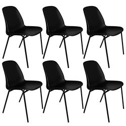 Silla de Oficina Sin Ruedas, Silla Confidente de Plástico con Estructura Metálica, Silla para Sala de Espera, Recepción, Reuniones, Conferencias, etc. - Ofituria (6 Sillas, Negro)