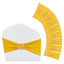 VEVOR Fajas Elásticas de Licra para Silla, Funda para Silla y Banda Elástica para Silla con Hebilla Redonda, Bandas Elásticas para Silla, Decoración para Bodas, Fiestas(100 Unidades, Amarillo Dorado)
