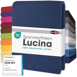 CelinaTex Jersey bäddmadrass resårlakan Lucina dubbelpack 140 x 200 – 160 x 200 cm mörkblå 100% bomull kammad till 12 cm madrasshöjd OEKO-TEX