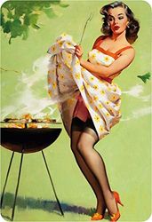 Schatzmix Metalen bord Pinup Girl Grillzeit metalen bord wanddecoratie 20x30 cm tin teken