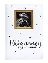 Pearhead My Pregnancy Journal, Baby Keepsake, libro de recuerdos de embarazo, blanco y dorado con corazones negros