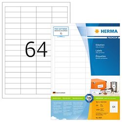 HERMA Self Adhesive Multipurpose Labels, 64 Labels per A4 Sheet, 200 Sheets, 48.3 x 16.9 mm, 12800 Labels, Blank Universal Labels Stickers, Sticky Labels for Laser & Inkjet Printer, White
