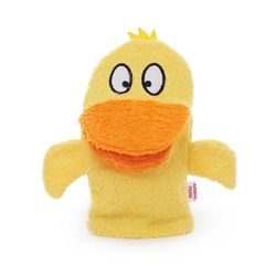 Isabelle Laurier - Gant de Toilette Amusant pour Enfant 100% Coton - Gant de Bain éponge pour bébé - Modèle Canard, Jaune