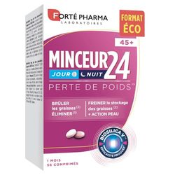 Forté Pharma - Minceur 24 45+ | Complément alimentaire minceur femme de 45 ans et plus - Elimination - Brule graisse | Collagène, Vitamine B, Prêle, Piment, Zinc, Chrome | 56 comprimés
