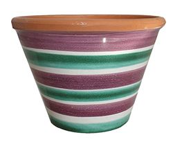 Ceramiche Angela Rinaldi – Vaso in Ceramica di Vietri dipinto a mano Maiolica Design Fioriera Terracotta Coccio Cachepot (Diametro cm 17 altezza cm 10,5 kg 0,70, viola e verde ramina)
