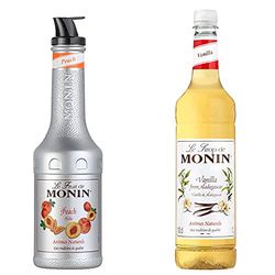 MONIN Peach Fruit Mix Puree 1 Litre & Premium Vanilla Syrup 1L