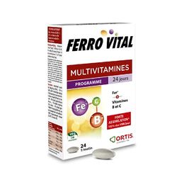 Ortis - FERRO VITAL 24 comprimés - Vitalité - Energie - Fer - Multivitamines