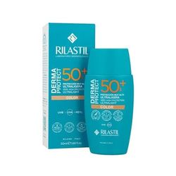 Rilastil - Dermaprotect 50+ Colore, Protezione solare, Protegge la pelle dai raggi UVB, UVA e dalla luce blu, Idrata e previene l'invecchiamento, finitura naturale, tutti i tipi di pelle - 50 ml