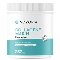 NOVOMA Collagène Marin Poudre Type 1 & 3, Peau Lisse & Articulations Souples, 10g par Portion, Cure de 25 jours, Collagène Breveté Naticol, Vitamine C, Pot de 253g Sans arôme, Made in France