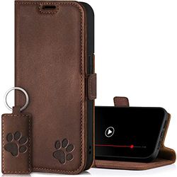 SURAZO Premium 2.0 Funda para Apple iPhone 14 Pro MAX – Funda de Piel auténtica con diseño de Pata – Funda RFID [magnética, función Atril, Tarjetero] Funda de Piel (marrón Nuez)