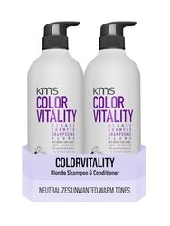KMS ColorVitality Blonde Shampoo for Blonde Hair, 750ml & Blonde Conditioner for Blonde Hair, 750ml Bundle - Color Protection, Shine, Hydration, with Upcycled Pomegranate, Vegan Formula