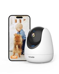 Tenda CP3 Pro Telecamera Wi-Fi Interno, 360° 2K Videocamera di Sorveglianza, Webcam di Sicurezza per Bambini/Anziani/Cani. Visione Notturna, Chiamata con un tocco, Audio Bidirezionale, 2.4ghz