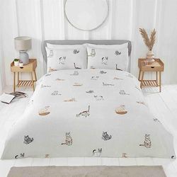 Rapport Home Cats Bedding Set - Purrfect Microfibre 180TC Reversible Single Grey Duvet Cover Set