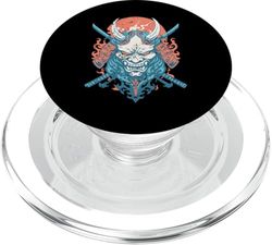 Máscara de fuego Oni Demon Katana Samurai PopSockets PopGrip para MagSafe