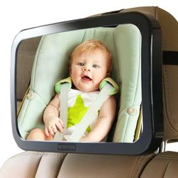 Enovoe Baby Car Mirror - Wide, Shatterproof and Adjustable Car Mirror for Kids - Convex Back Seat Baby Mirror for Car - 360 Swivel, Shatterproof, Adjustable, Wide Convex - Cleaning Cloth Included