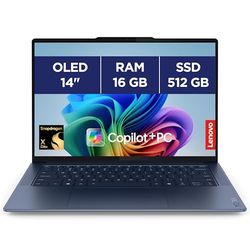 Lenovo Yoga Slim 7 14Q8X9 - Ordinateur Portable Copilot + 14'' 3K OLED 90Hz (Qualcomm - SD Elite X, RAM 16Go, SSD 512Go, Windows 11 Home) Clavier rétroéclairé AZERTY FR - Cosmique Bleu