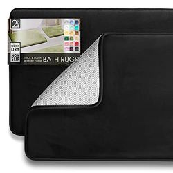 Clara Clark Lot de 2 Tapis de Salle de Bain en Velours et Mousse à mémoire de Forme pour Salle de Bain – Antidérapants, Dos en PVC, lavables – Séchage Rapide – Noir