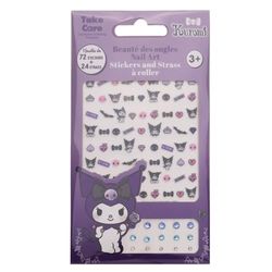 Hello Kitty Kuromi Nail Art Set with 72 Nail Stickers and 24 Nail Rhinestone for Girls, Perfect Nail Art Design and Decoration for Kids and Adults