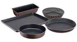 Tefal YY4220FA Perfectbake, Marron, Set 5 Moules Tarte 30 cm Manqué 24 cm Cake 28 cm Quatre Quarts 26 cm Plaque Pâtisserie 38 x 28 cm Moule à Gâteau Antiadhésif Aluminium