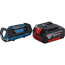 Bosch Professional 18V System Radio de Chantier sans-Fil GPB 18V-2 SC (réception Via Dab+, Bluetooth, FM et AUX, avec Bloc Secteur) & 1600Z00038 GBA Batterie Lithium-ION CoolPack 18 V 4,0 Ah, Noir