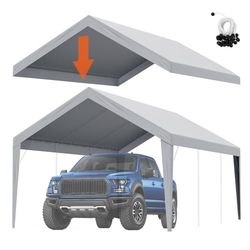 VEVOR Toile d'auvent de Rechange abri de Voiture, 6,1 x 3,7 m, bâche de Tente de Garage, imperméable protégée Contre UV, élastiques à Billes, Gris (Couverture supérieure Uniquement, Cadre Non Inclus)