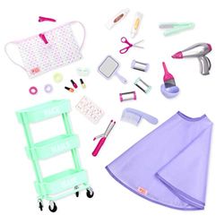 Our Generation - 45399 Haarsalon set met stylingaccessoires - accessoires voor 46 cm poppen, met kapperswagen, zonder stoel - voor kinderen vanaf 3 jaar, 19 x 39,4 x 48,9 cm