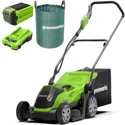 Greenworks 40V Tondeuse à Gazon sans Fil pour Pelouses Jusqu'à 500 m², Largeur de Coupe de 35 cm, Sac de 50L sans Batterie 40V Ni Chargeur-G40LM35K2 + Sac à déchets de Jardin Greenworks 120 L