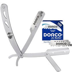 The Shave Factory Traditional Shaving Set - The Shave Factory Metal Straight Razor & 100 DORCO Single Edge Razor Blades - Ideal Kit For Professional Barbers And Traditional Shaving Enthusiasts