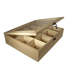 Rayher Caja de madera con compartimentos y tapa, 28,5x23,5x7 cm, caja para té y accesorios, 6241500