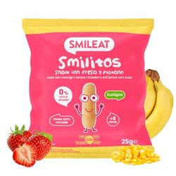 Smileat | Bolsas de Smilitos Ecológicos para Niños Sabor Fresa y Plátano | Gusanitos Saludable para Niños | Snack Saludable de Maíz | Alternativa Merienda Infantil Sana | 1 Bolsa de 25 g