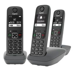 Gigaset A695 Trio - téléphone DECT sans Fil - 3 combinés avec Grand écran à Haut Contraste - Excellente qualité Audio - Fonction Mains Libres - Protection d'appels, Gris [Version française]