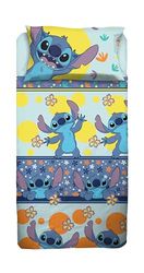 Stitch, Set Lenzuolo Letto Singolo, Completo Letto Singolo Disney, Lenzuolo Sopra, Lenzuolo Con Angoli, Federa, Azzurro, Disney, 100% Cotone, Prodotto Ufficiale