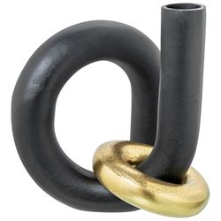 Jarron de sobremesa de Aluminio Negro con Anillo Dorado 20x17x22 cm
