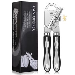 Brencco 3-in-1 Can Openers That Work, Heavy Duty Tin Opener for Arthritis Hands with Non-Slip Handle, Comfortable Grip for Work，Kitchen(Black)