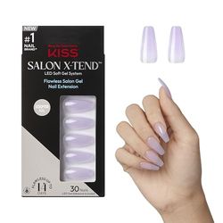 KISS Salon X-tend Glue On Color Nails, Gimme, Light Purple, Long Coffin Shape, 34 Ct.