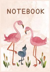 Pink Brown, Beige Simple Watercolor Flamingo Illustration Notebook cover: With Wide Ruled Paper, Sized 7x10 Inches and 120 Pages